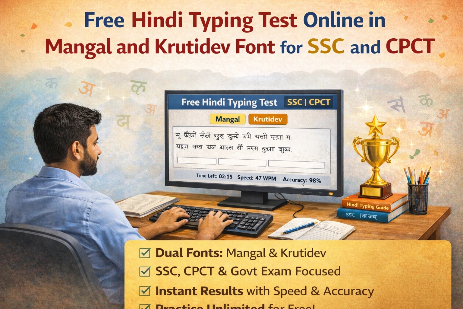 Free Hindi Typing Test Online in Mangal and Krutidev Font for SSC and CPCT
